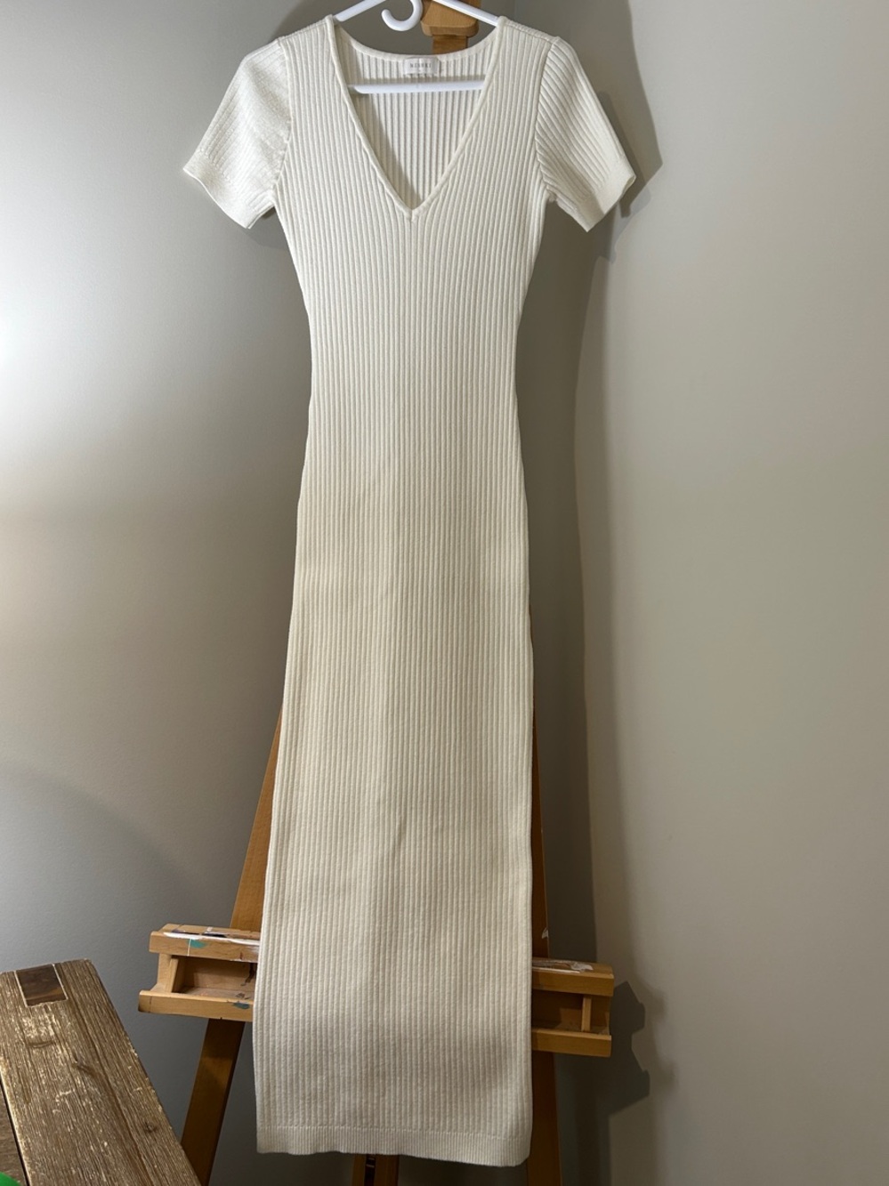 Meshki Cream Ribbed V-Neck Nina Maxi Dress